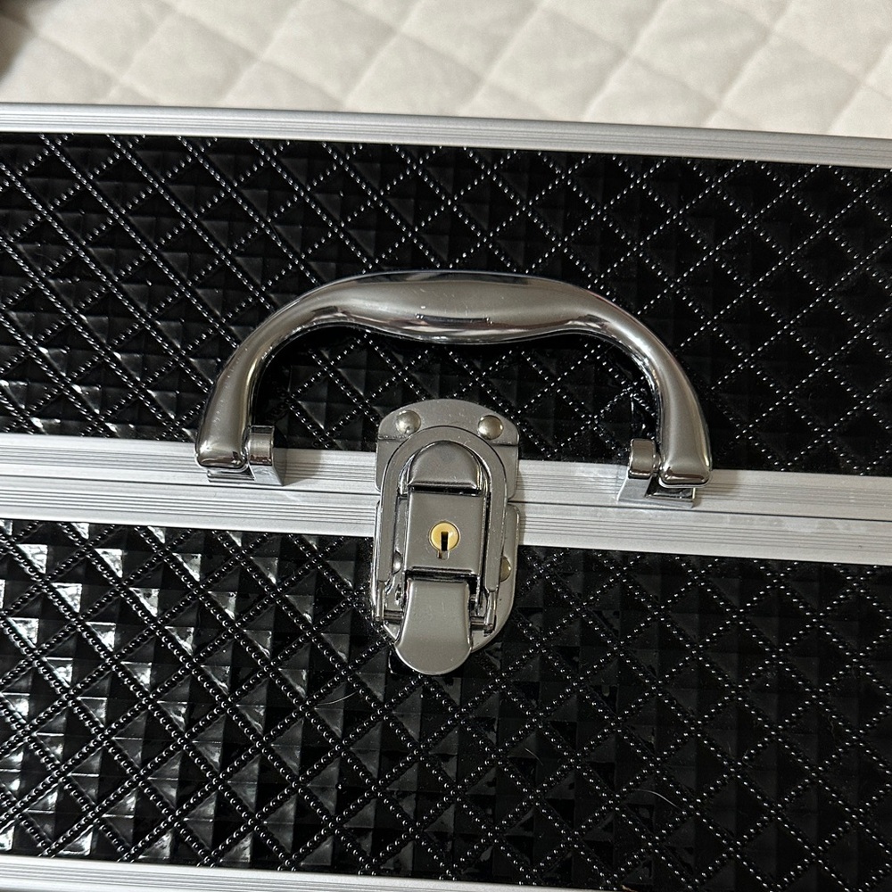 Black Quilted Make up Case with Silver Handle